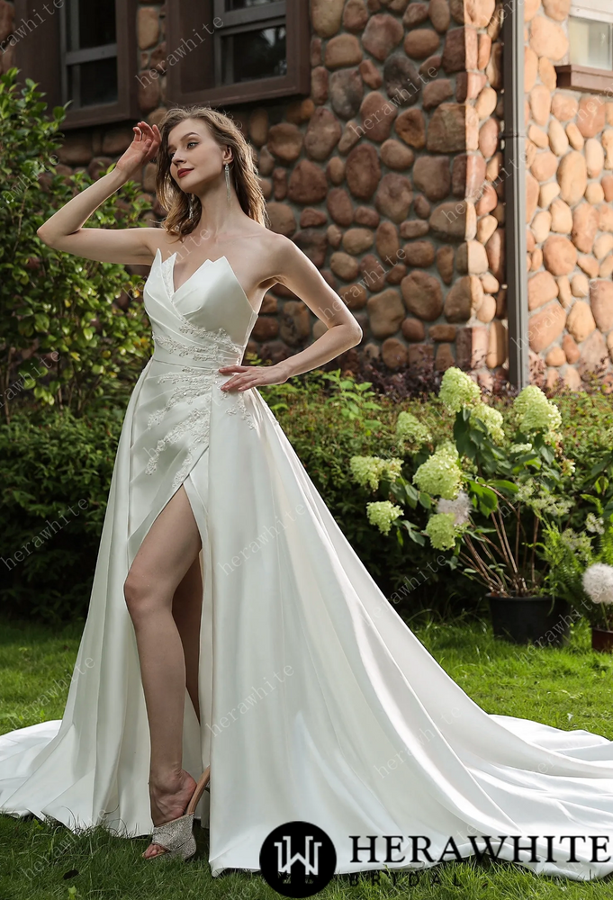 
                      
                        Strapless Silky Satin Wedding Dress With Detachable Overskirt
                      
                    