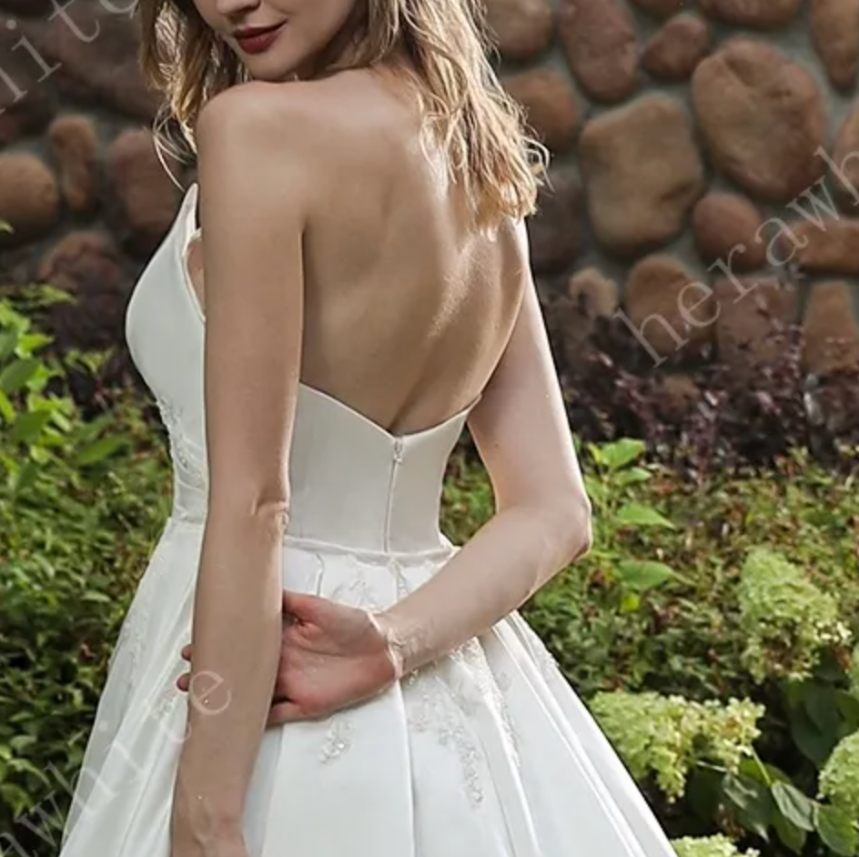 
                      
                        Strapless Silky Satin Wedding Dress With Detachable Overskirt
                      
                    