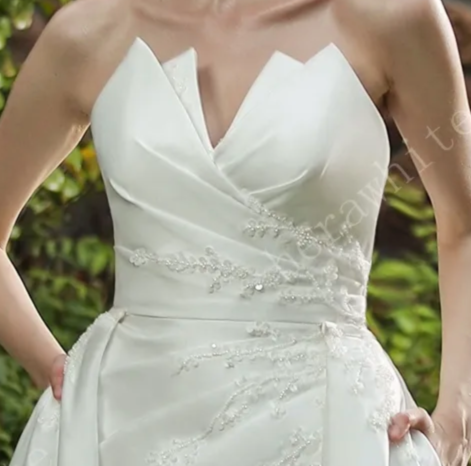 
                      
                        Strapless Silky Satin Wedding Dress With Detachable Overskirt
                      
                    