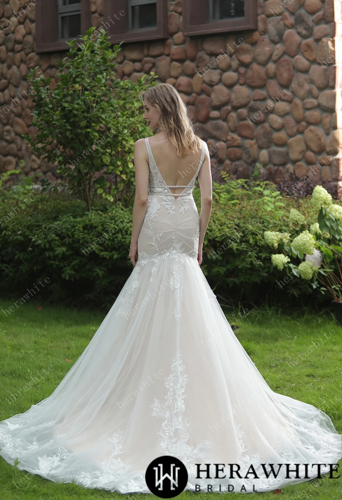 
                      
                        Plunging Sweetheart Beaded Mermaid Gown With Double Band
                      
                    