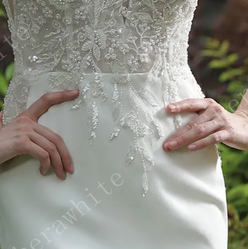 
                      
                        Beaded Fit And Flare Dress With V Neckline And Crepe Skirt
                      
                    