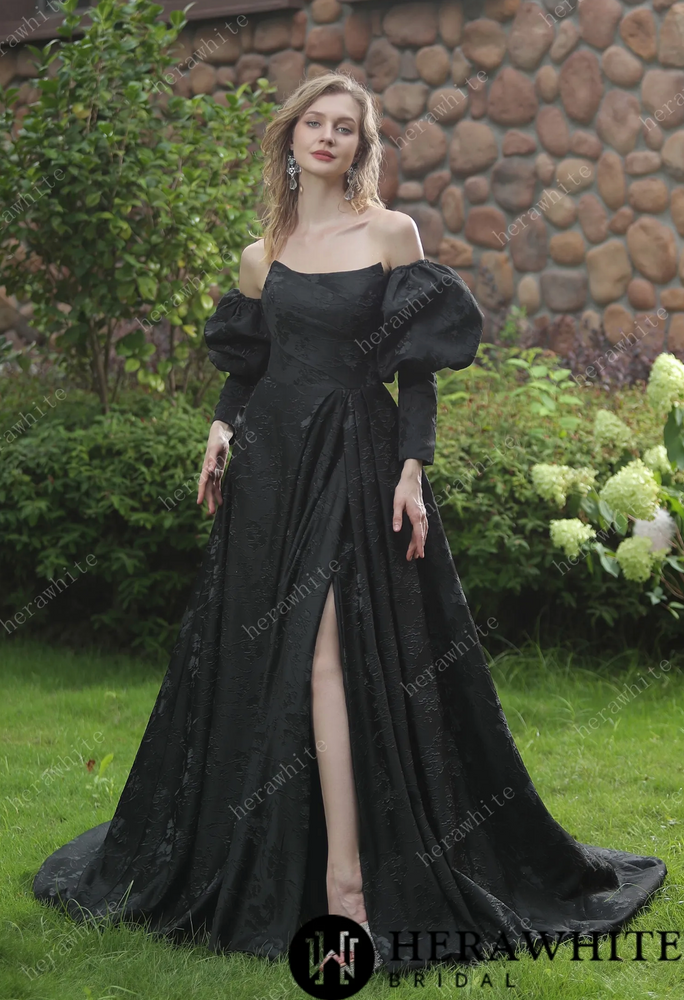 
                      
                        Scoop Neckline Brocade Satin Ballgown with Pockets
                      
                    