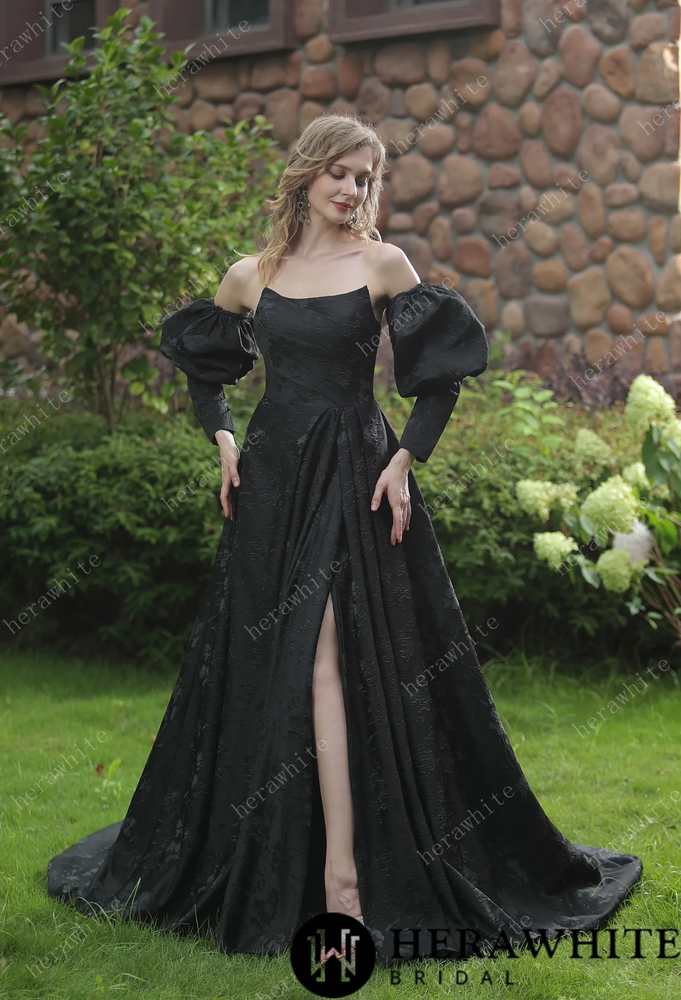 
                      
                        Scoop Neckline Brocade Satin Ballgown with Pockets
                      
                    