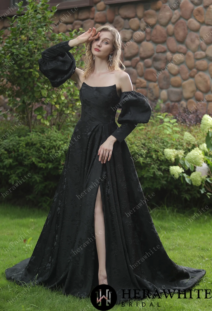 
                      
                        Scoop Neckline Brocade Satin Ballgown with Pockets
                      
                    