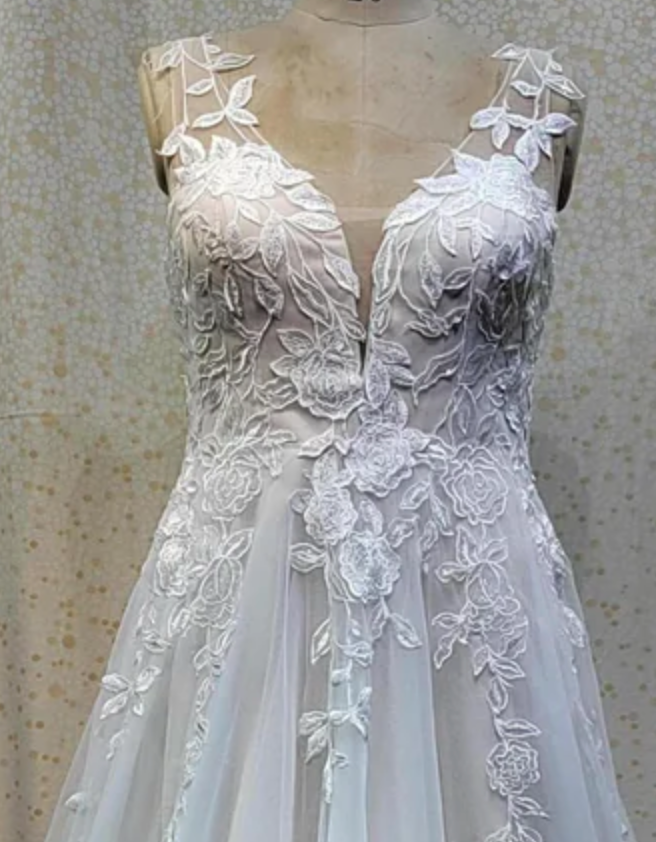 
                      
                        Plunge Front Lace A Line Plus Size Wedding Gown
                      
                    