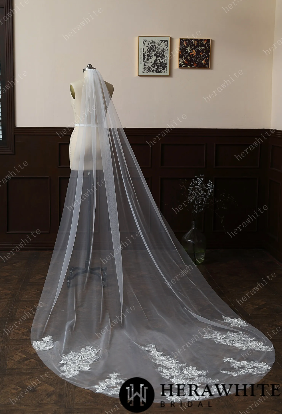 Load image into Gallery viewer, Cathedral Length Whimsical Lace Bridal Veil With Vintage Vibes
