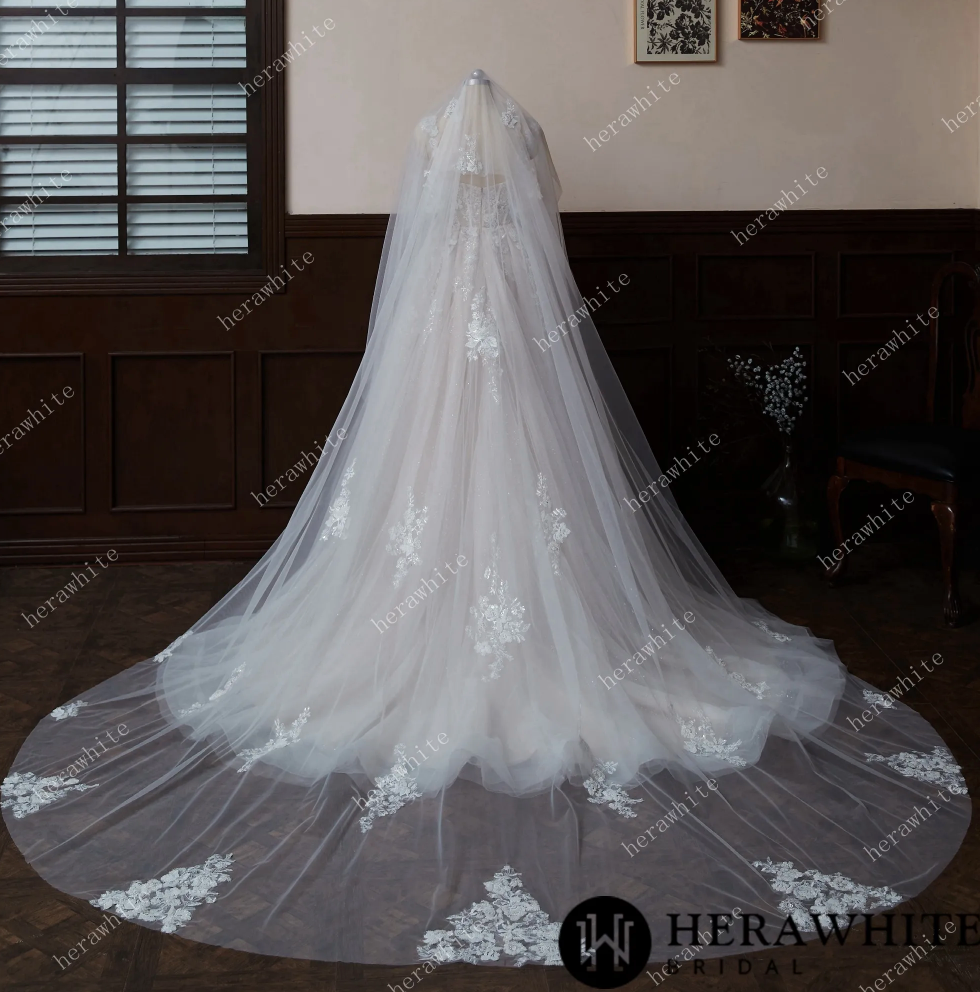 Waltz Length Wedding Veil With Romantic Lace Motifs
