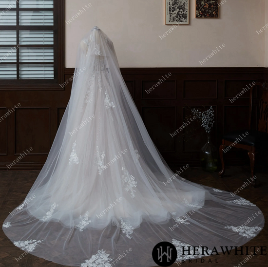 Waltz Length Wedding Veil With Romantic Lace Motifs