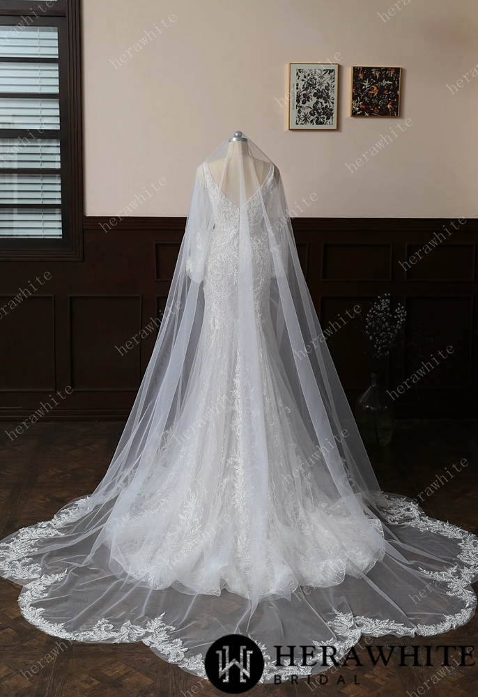 
                      
                        Garden Inspired Lace Edged Cathedral Length Bridal Veil
                      
                    