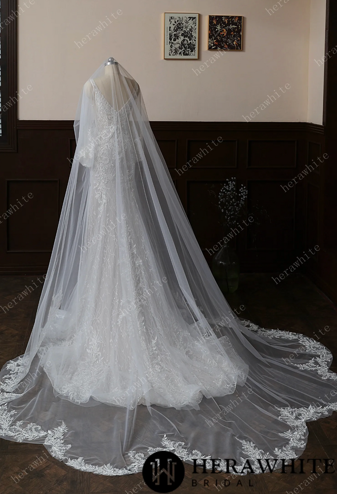 
                      
                        Garden Inspired Lace Edged Cathedral Length Bridal Veil
                      
                    