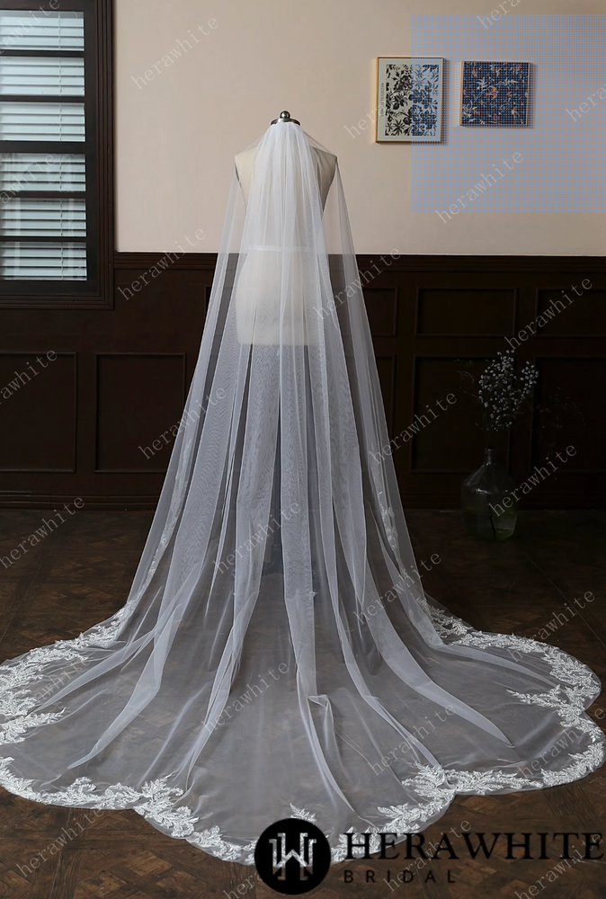 
                      
                        Garden Inspired Lace Edged Cathedral Length Bridal Veil
                      
                    