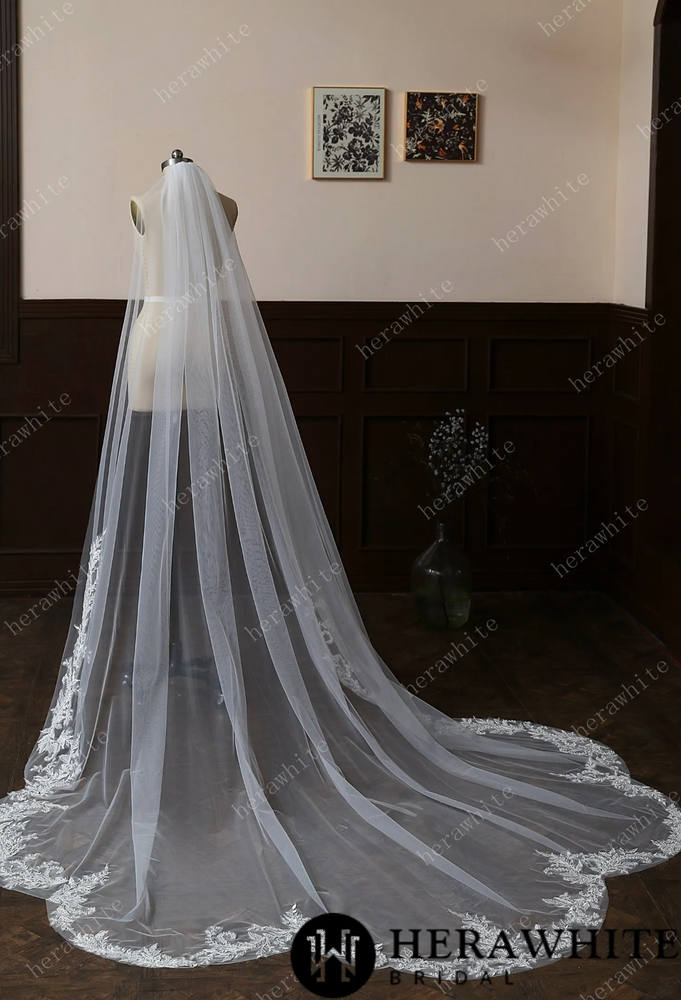 
                      
                        Garden Inspired Lace Edged Cathedral Length Bridal Veil
                      
                    