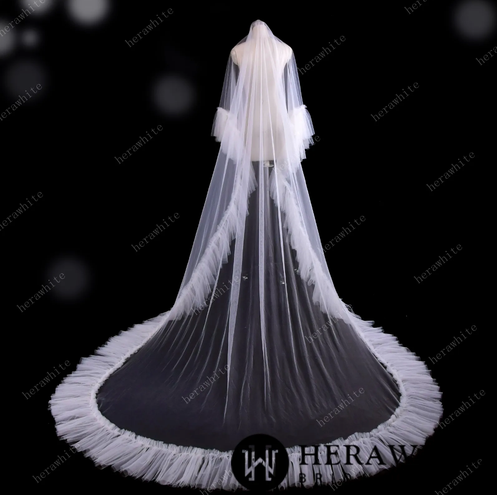 Two Tiered Cathedral Ruffle Veil Match to Your Hera White Gown