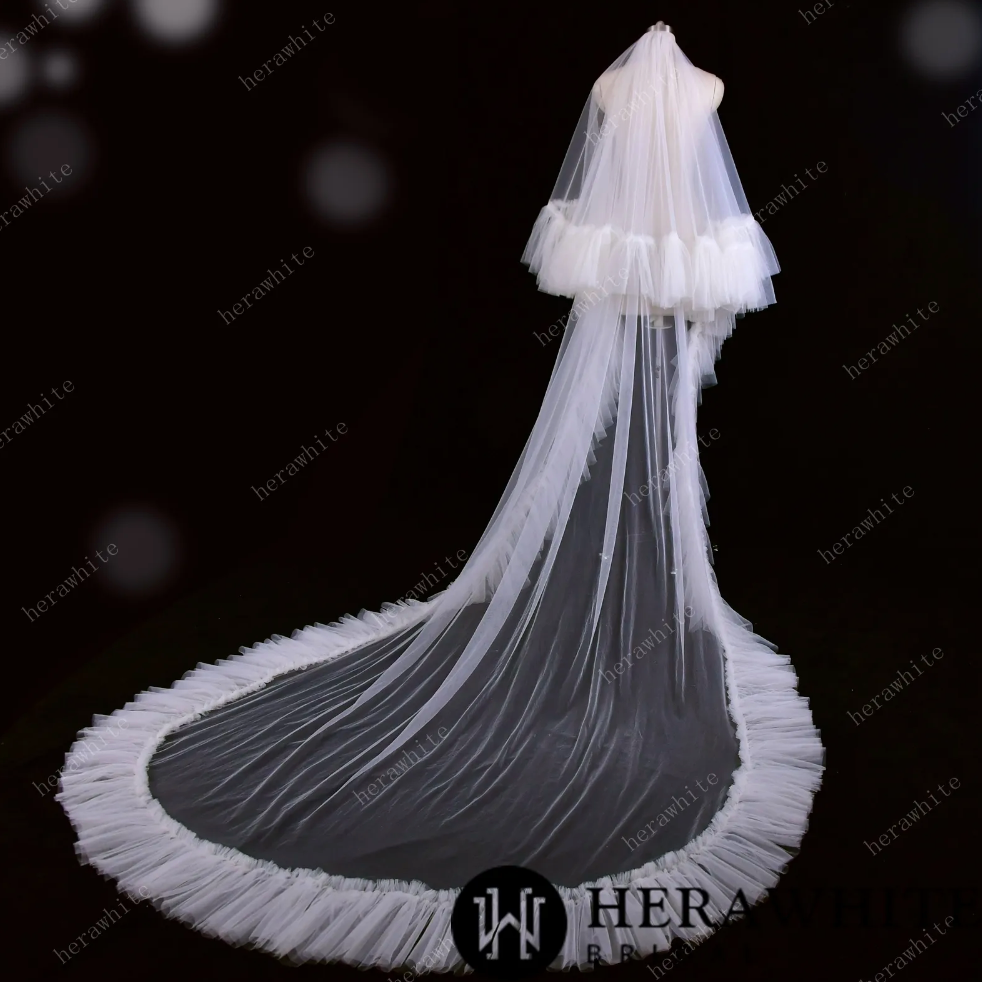 Two Tiered Cathedral Ruffle Veil Match to Your Hera White Gown