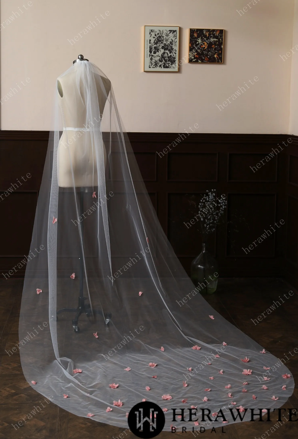 3D Lace Flower Cathedral Length Wedding Veil