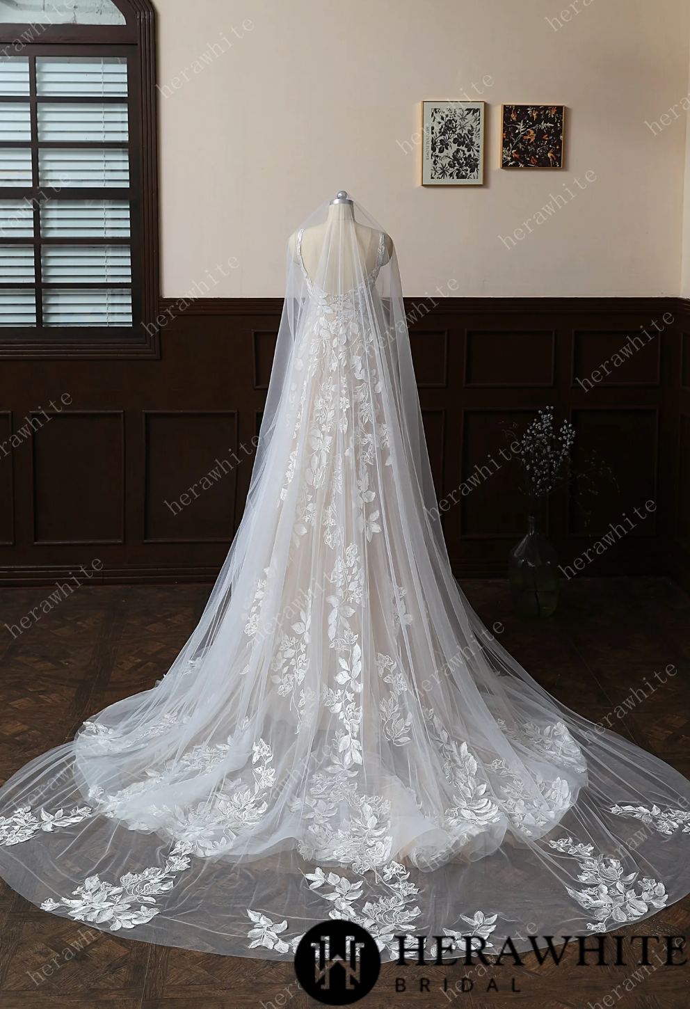 Floral And Dreamy Cathedral Length Bridal Veil