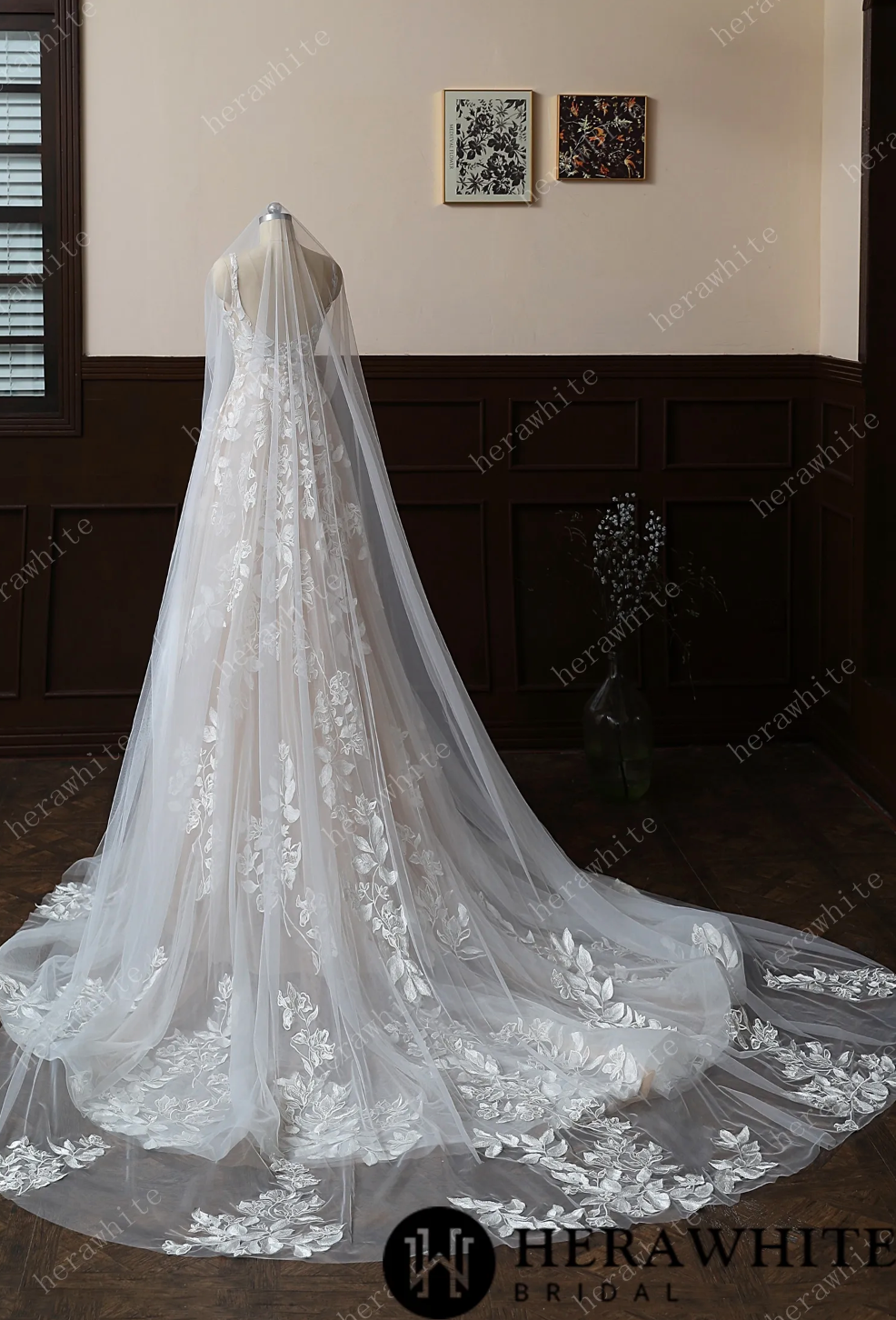 Floral And Dreamy Cathedral Length Bridal Veil