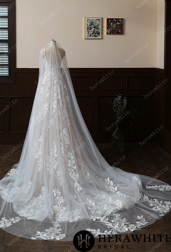 Floral And Dreamy Cathedral Length Bridal Veil