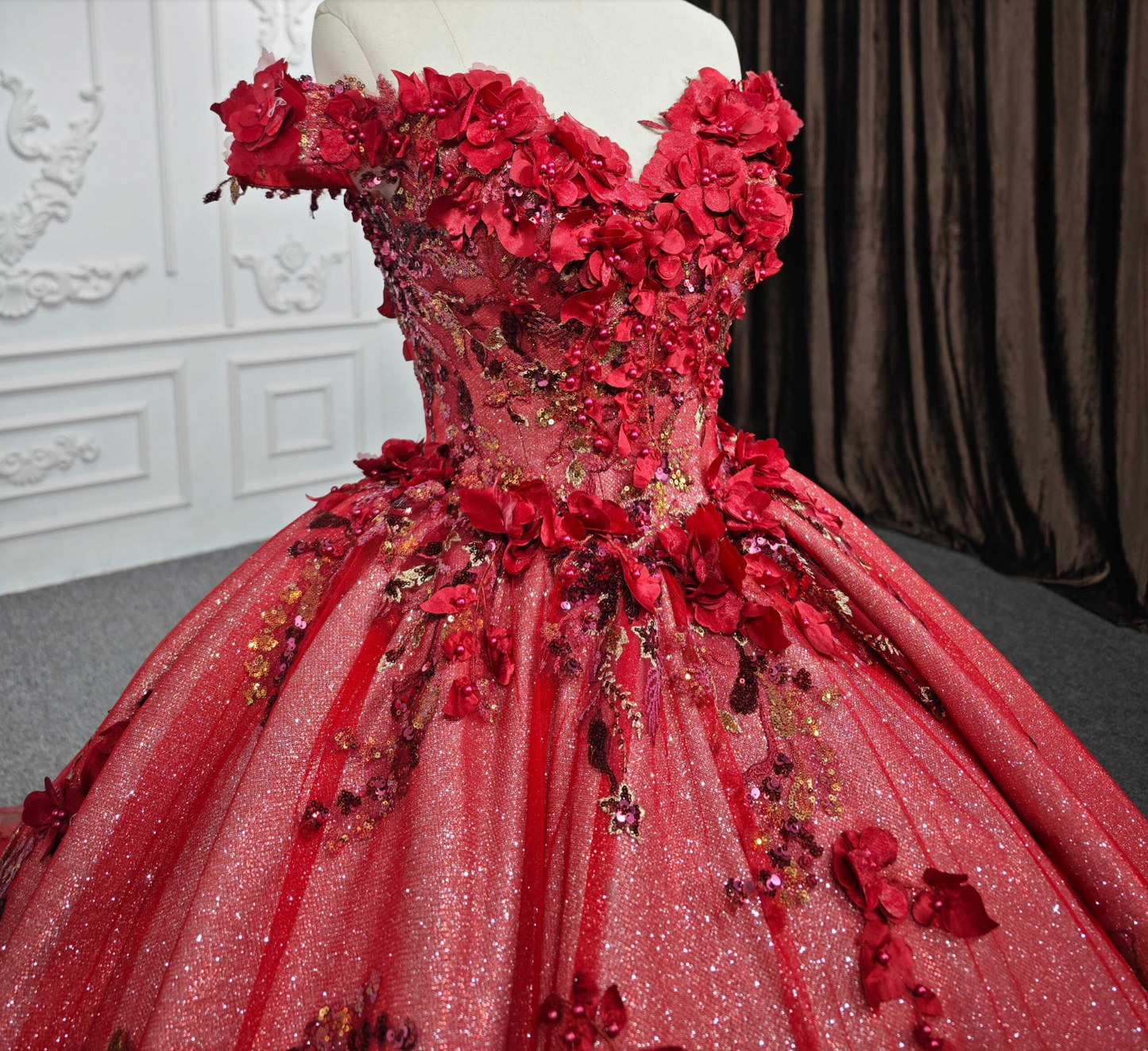 Red Flower Quinceañera Dress