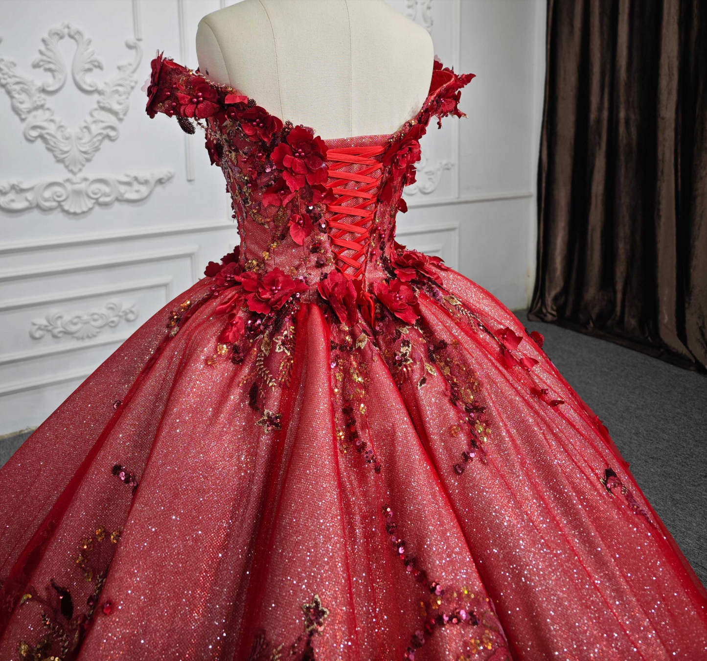 Red Flower Quinceañera Dress