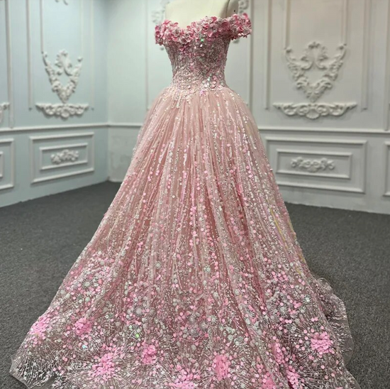 Pink Sequined Quinceañera Dress