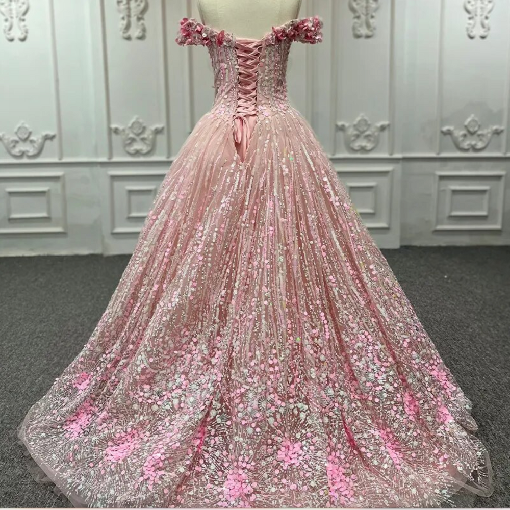 Pink Sequined Quinceañera Dress