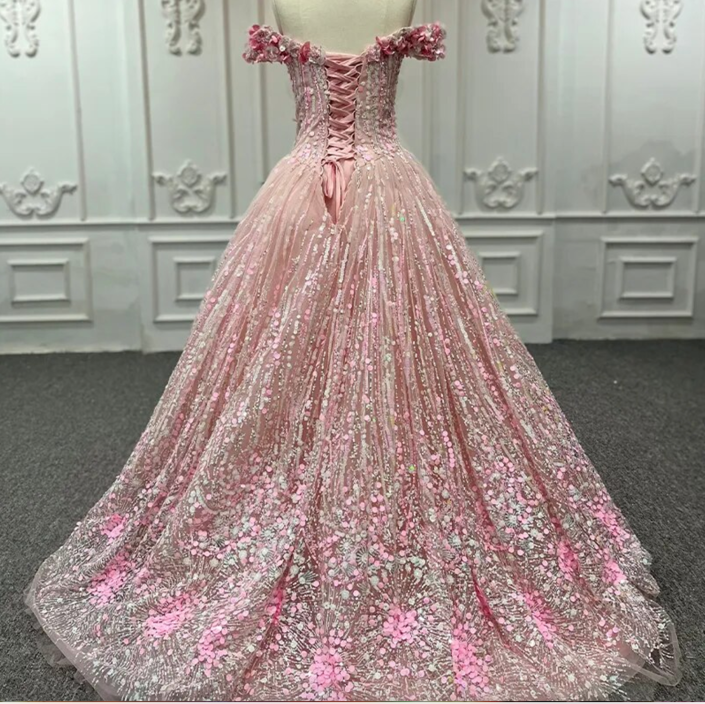 Pink Sequined Quinceañera Dress