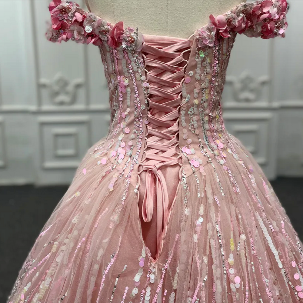 
                      
                        Pink Sequined Quinceañera Dress
                      
                    