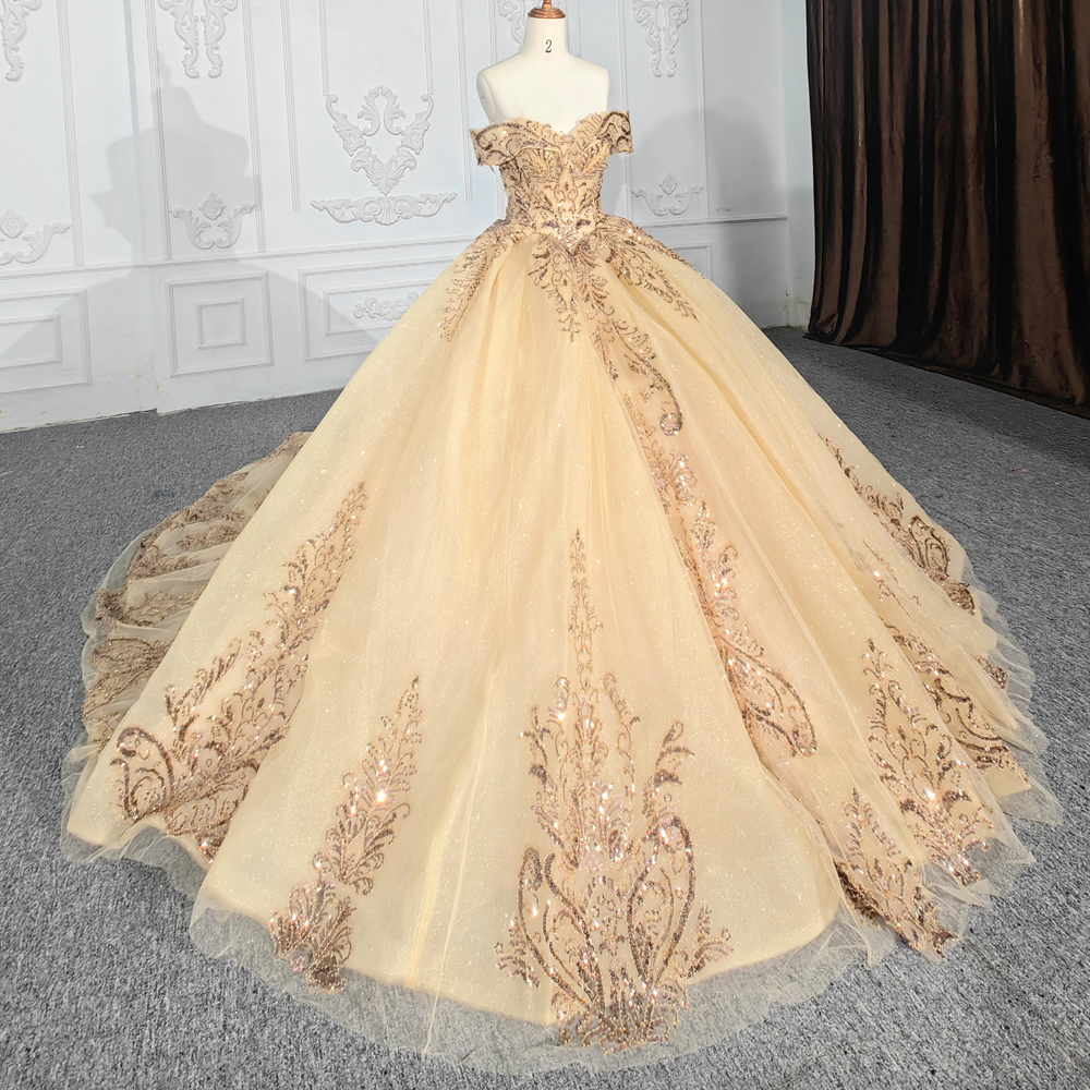 Sequined Beaded Quinceañera Ball Gown Party Dress