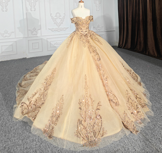 Sequined Beaded Quinceañera Ball Gown Party Dress