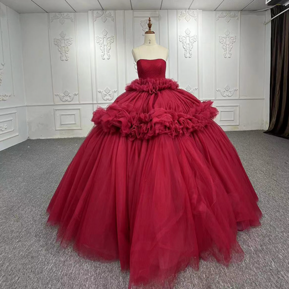 
                      
                        Peplum Red Sleveless Quinceañera Ball Gown Party Dress
                      
                    