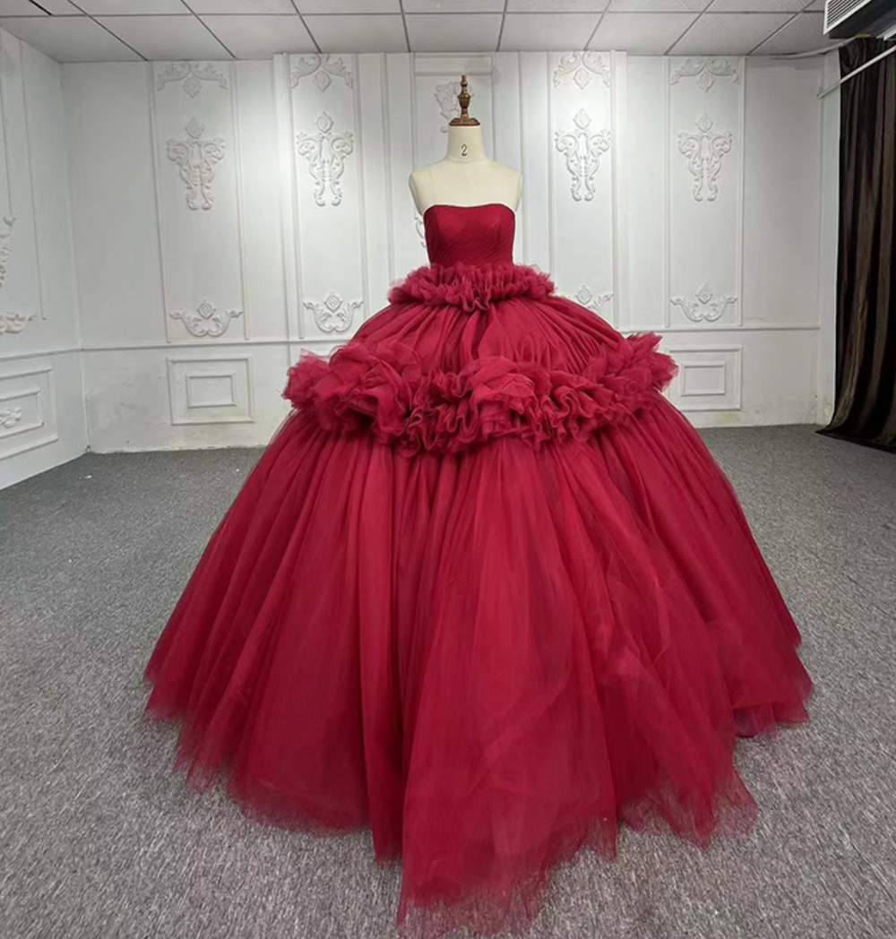 Peplum Red Sleveless Quinceañera Ball Gown Party Dress