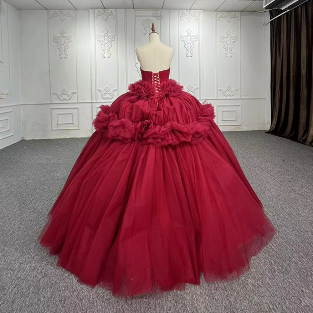 
                      
                        Peplum Red Sleveless Quinceañera Ball Gown Party Dress
                      
                    