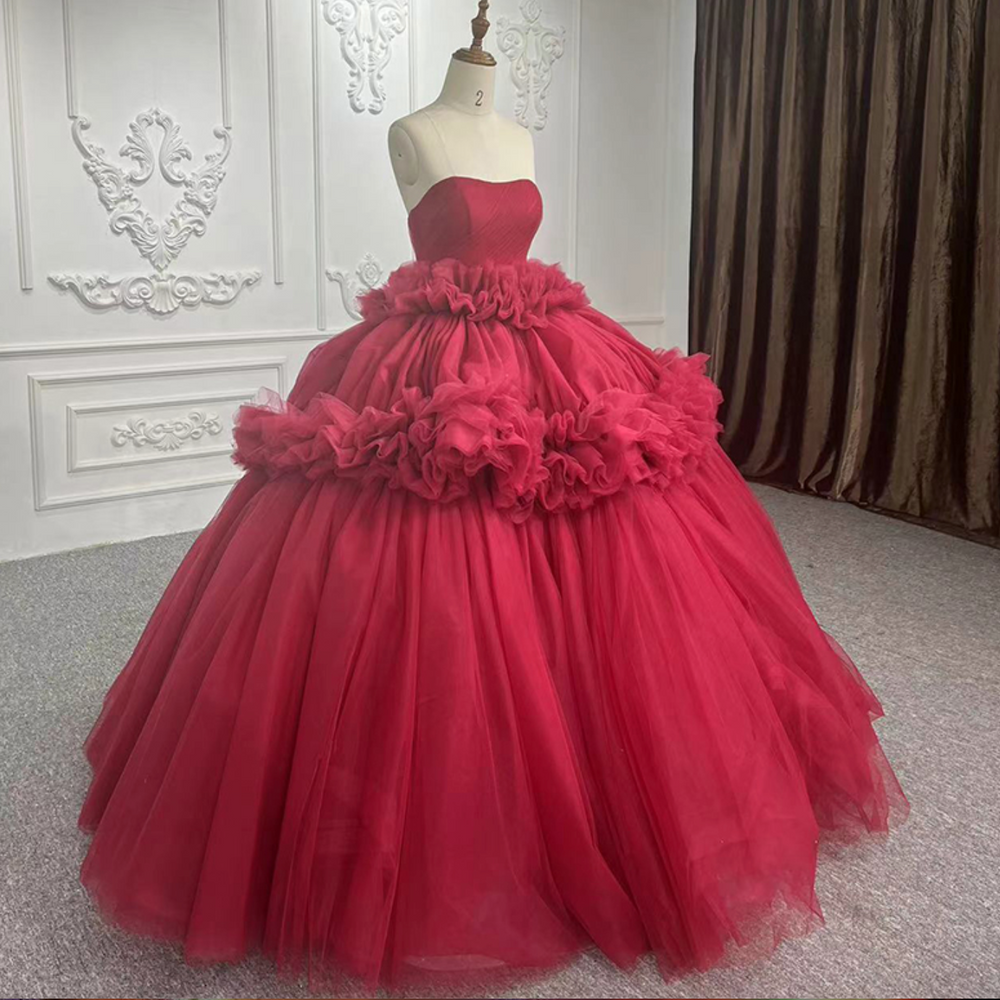 
                      
                        Peplum Red Sleveless Quinceañera Ball Gown Party Dress
                      
                    