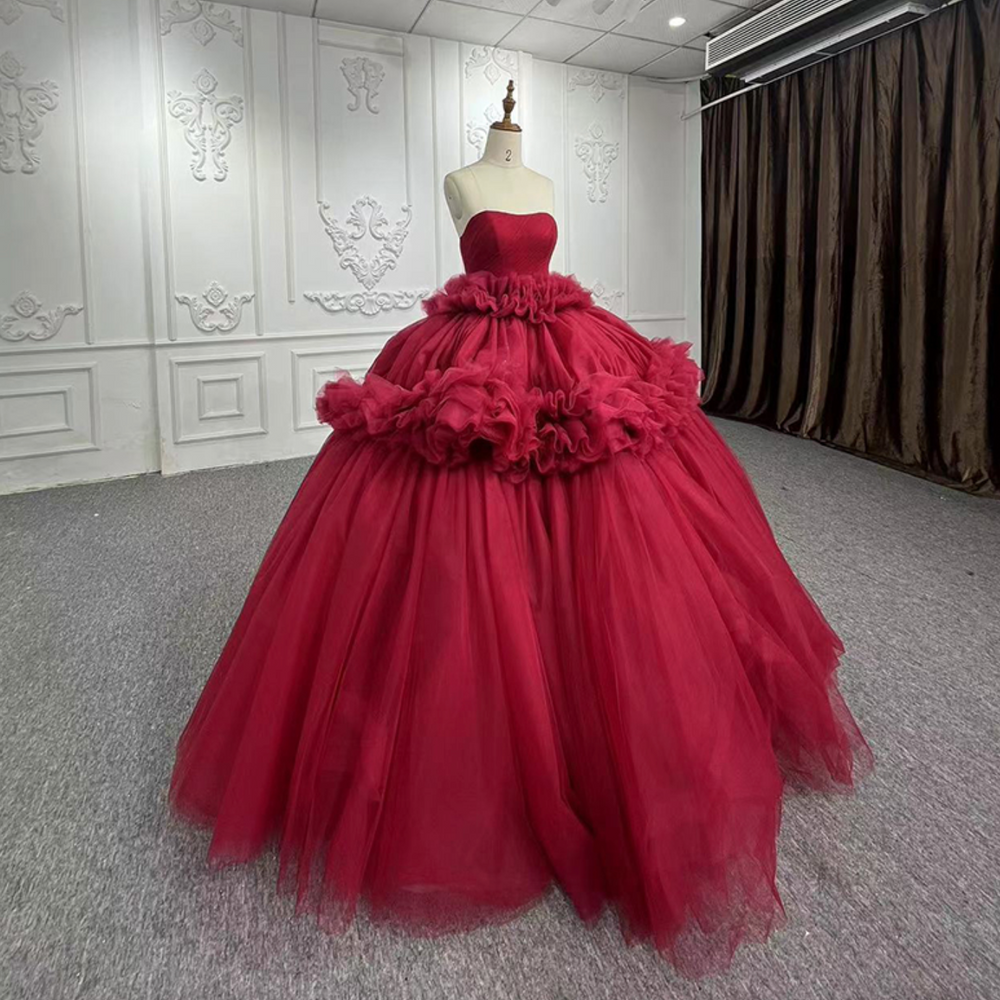 
                      
                        Peplum Red Sleveless Quinceañera Ball Gown Party Dress
                      
                    