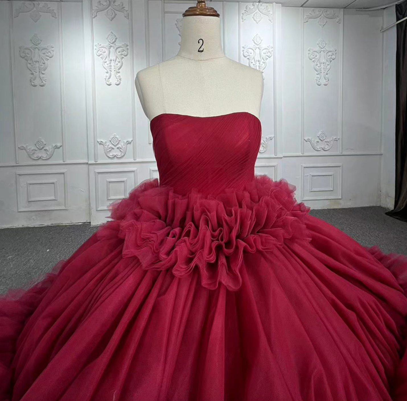 Peplum Red Sleveless Quinceañera Ball Gown Party Dress