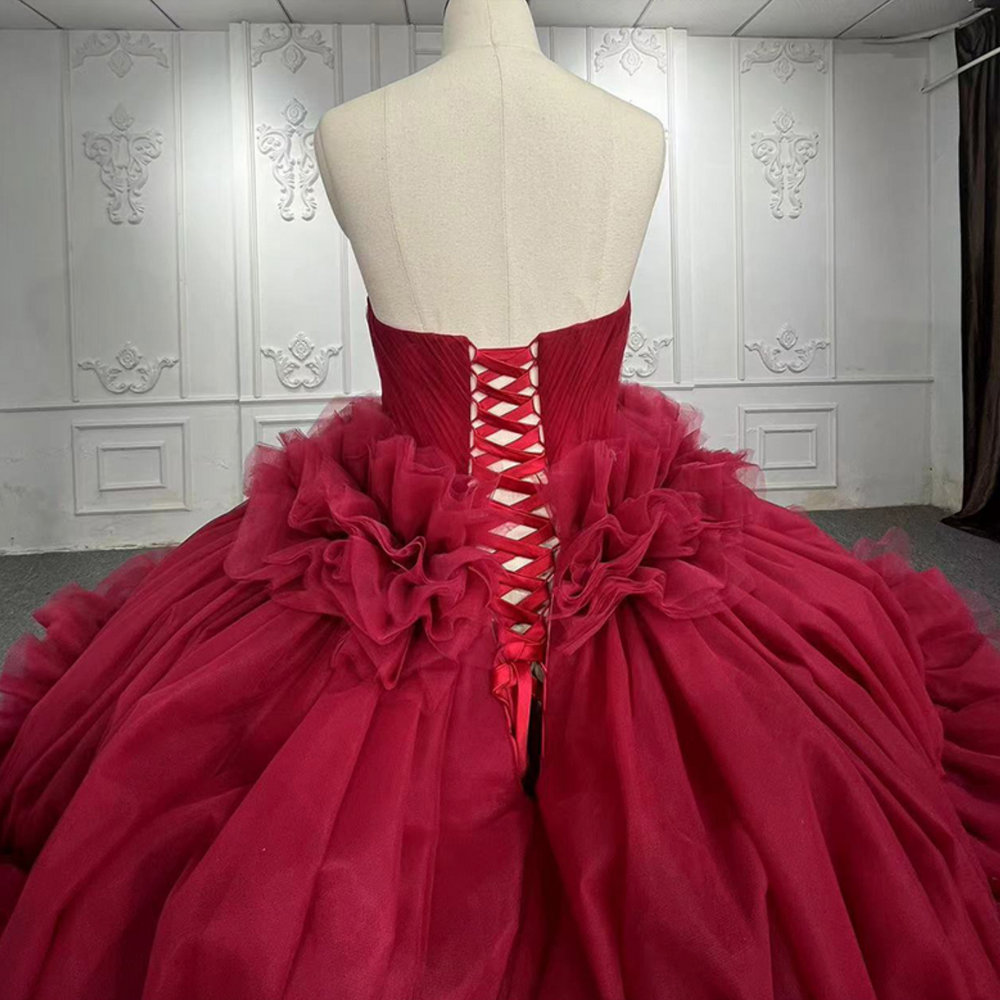 
                      
                        Peplum Red Sleveless Quinceañera Ball Gown Party Dress
                      
                    