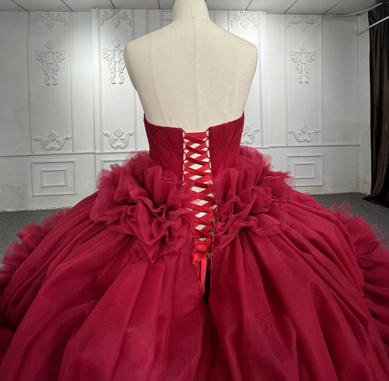 Peplum Red Sleveless Quinceañera Ball Gown Party Dress