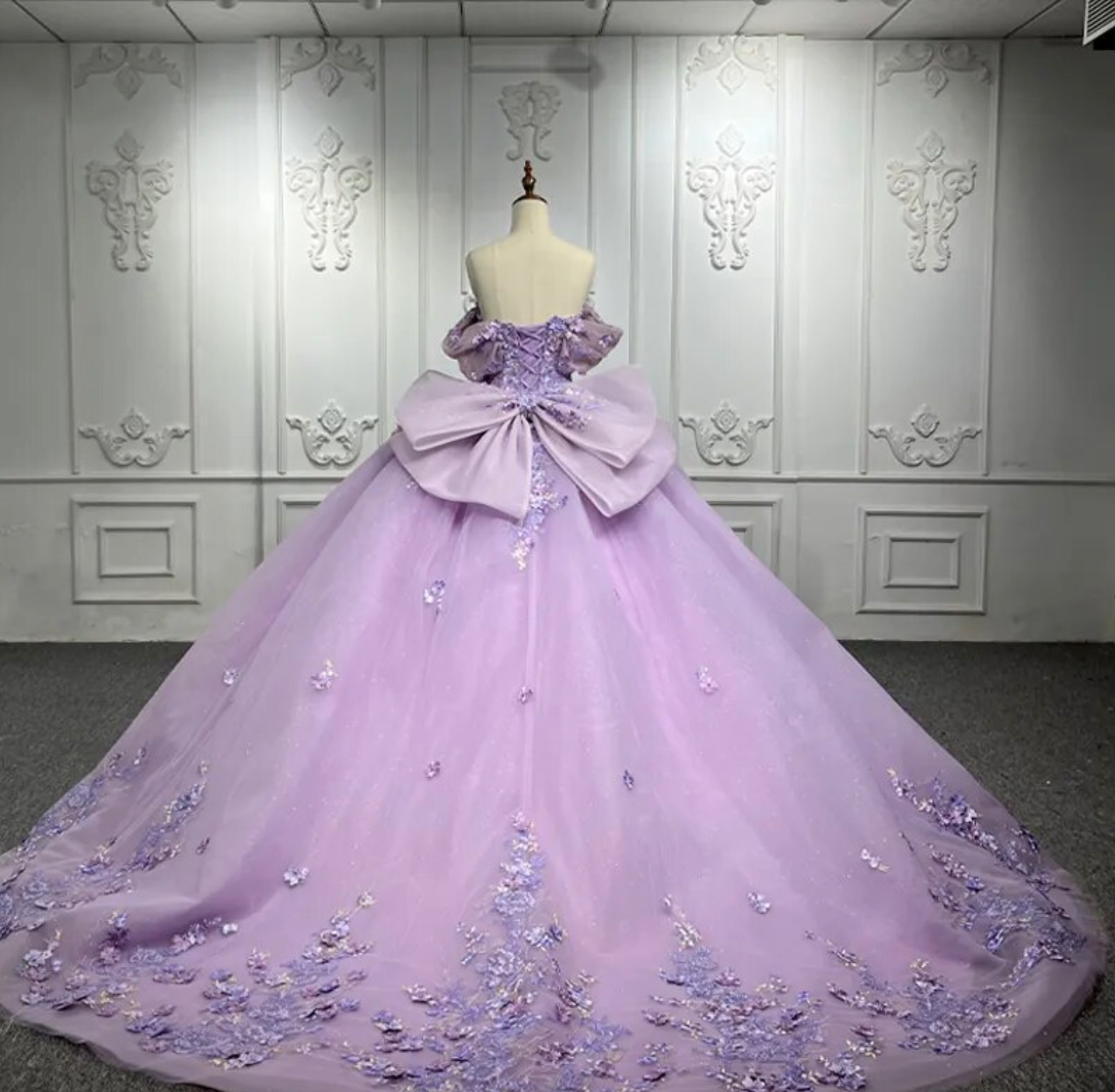 Purple Quinceanera Flower Bow Ball Gown Dress TulleLux Bridal