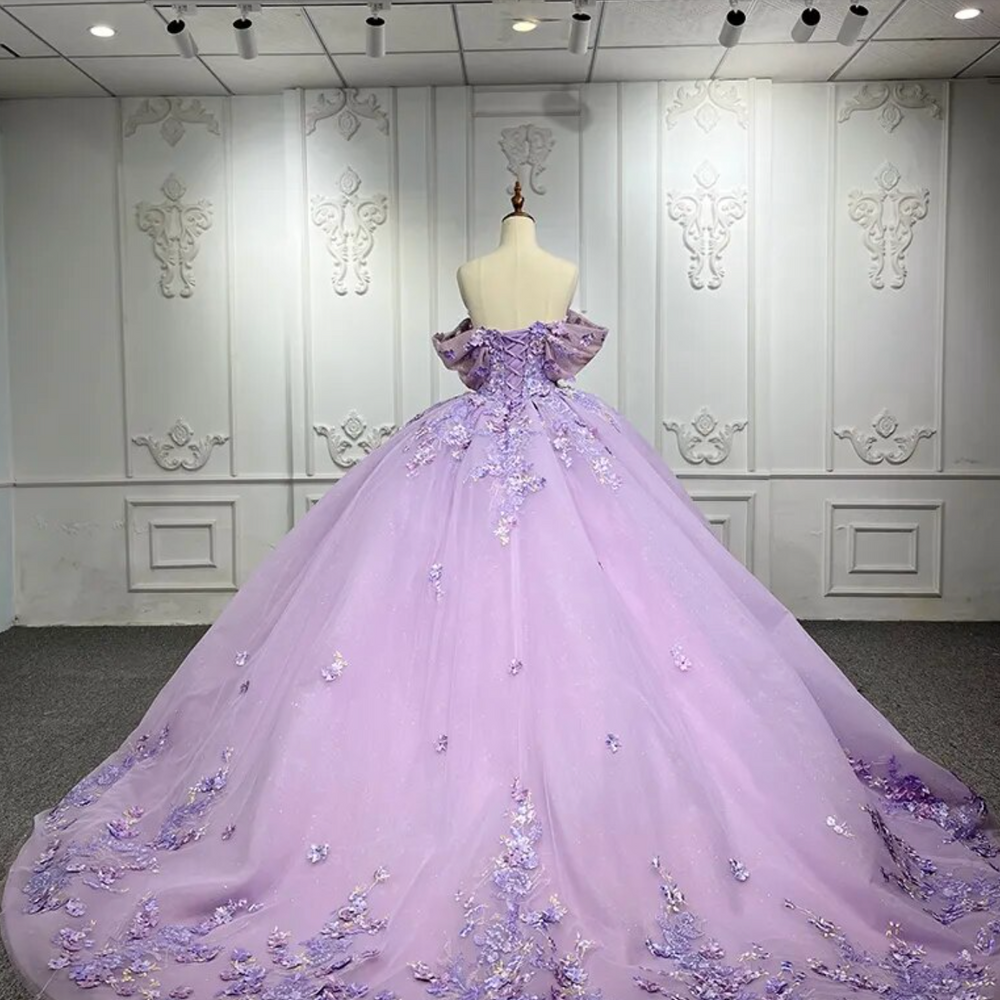 
                      
                        Purple Quinceanera Flower Bow Ball Gown Dress
                      
                    