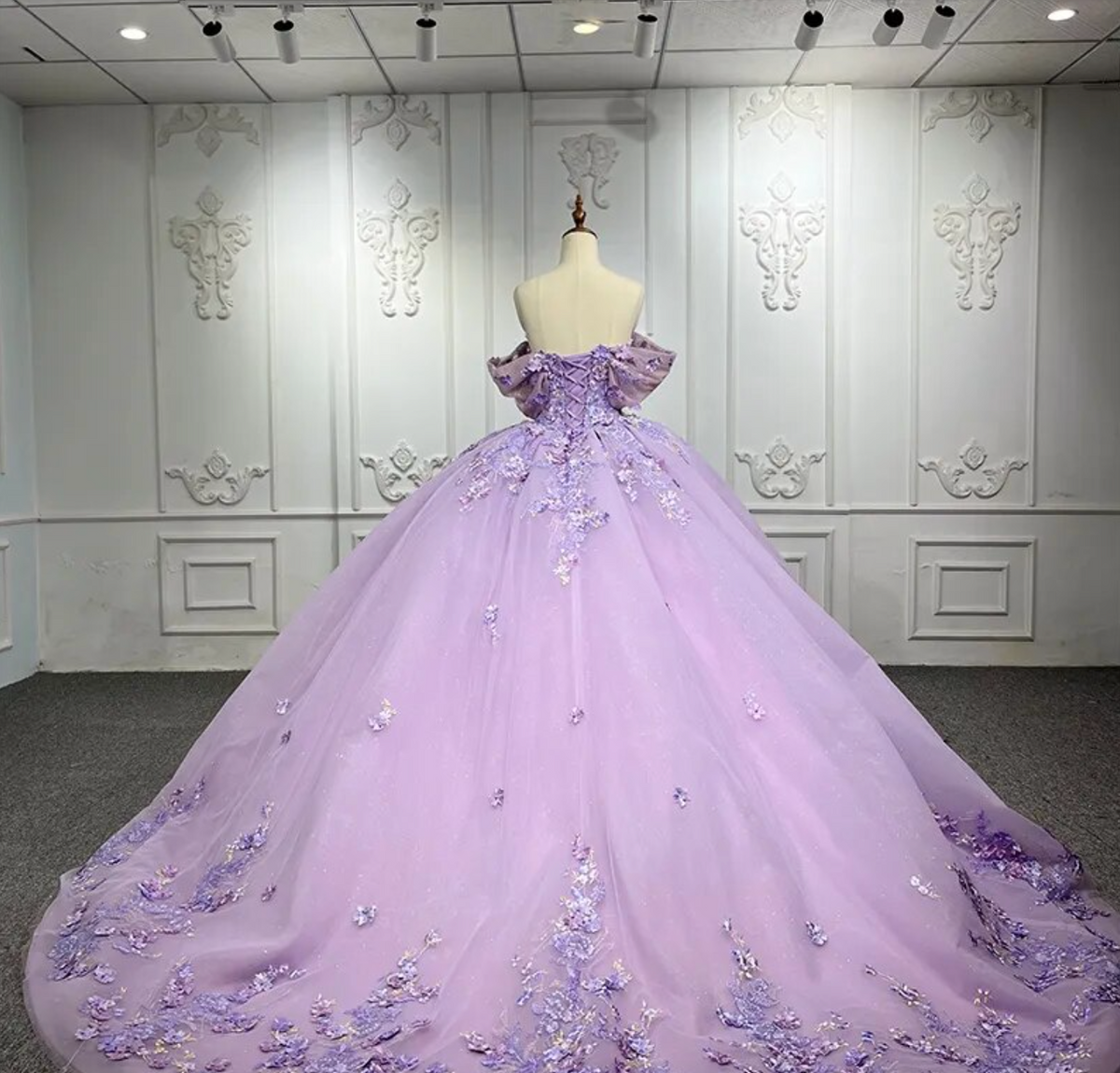 Purple Quinceanera Flower Bow Ball Gown Dress – TulleLux Bridal Crowns ...