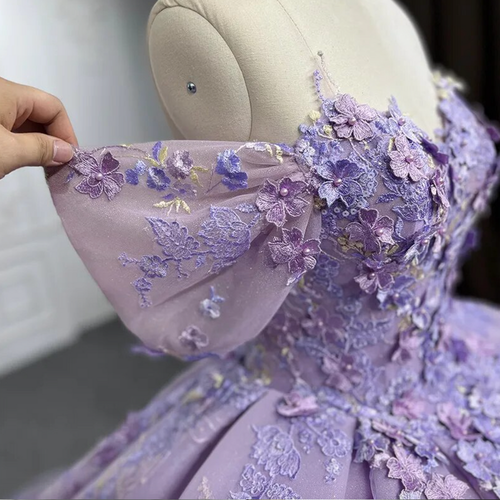 
                      
                        Purple Quinceanera Flower Bow Ball Gown Dress
                      
                    