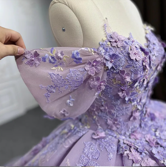 Purple Quinceanera Flower Bow Ball Gown Dress Tullelux Bridal Crowns And Accessories 1466