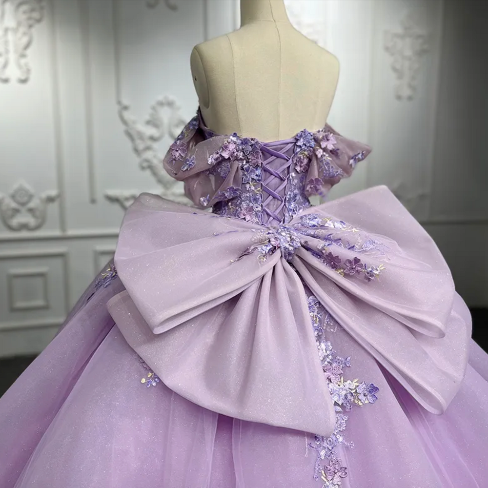 
                      
                        Purple Quinceanera Flower Bow Ball Gown Dress
                      
                    