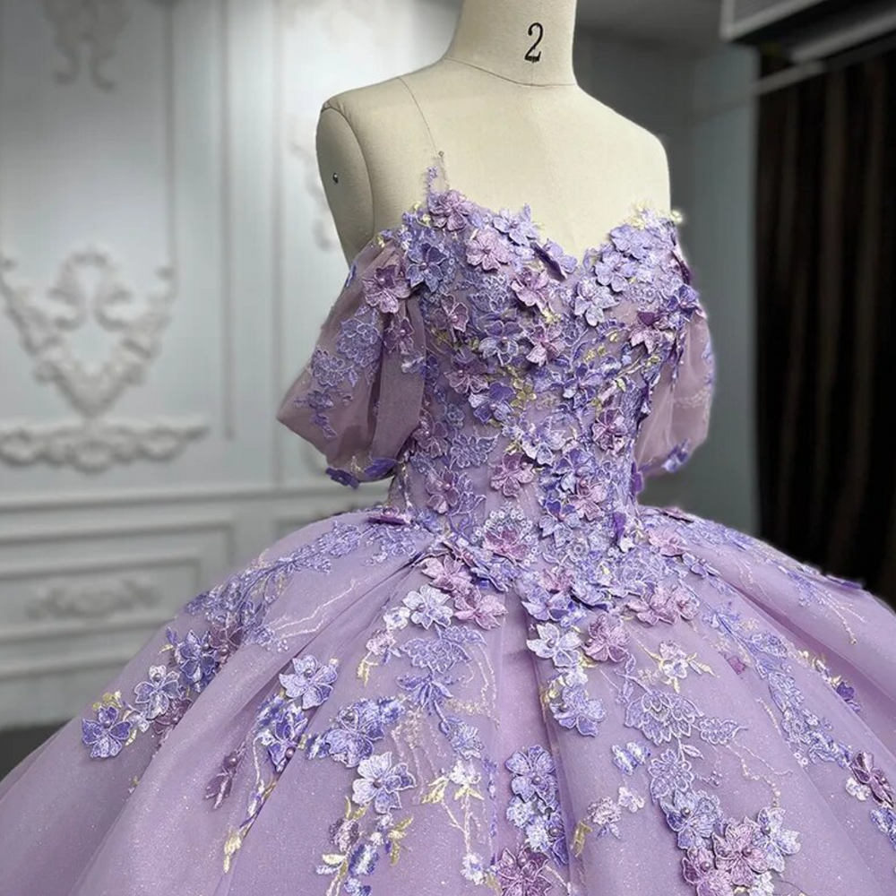 
                      
                        Purple Quinceanera Flower Bow Ball Gown Dress
                      
                    