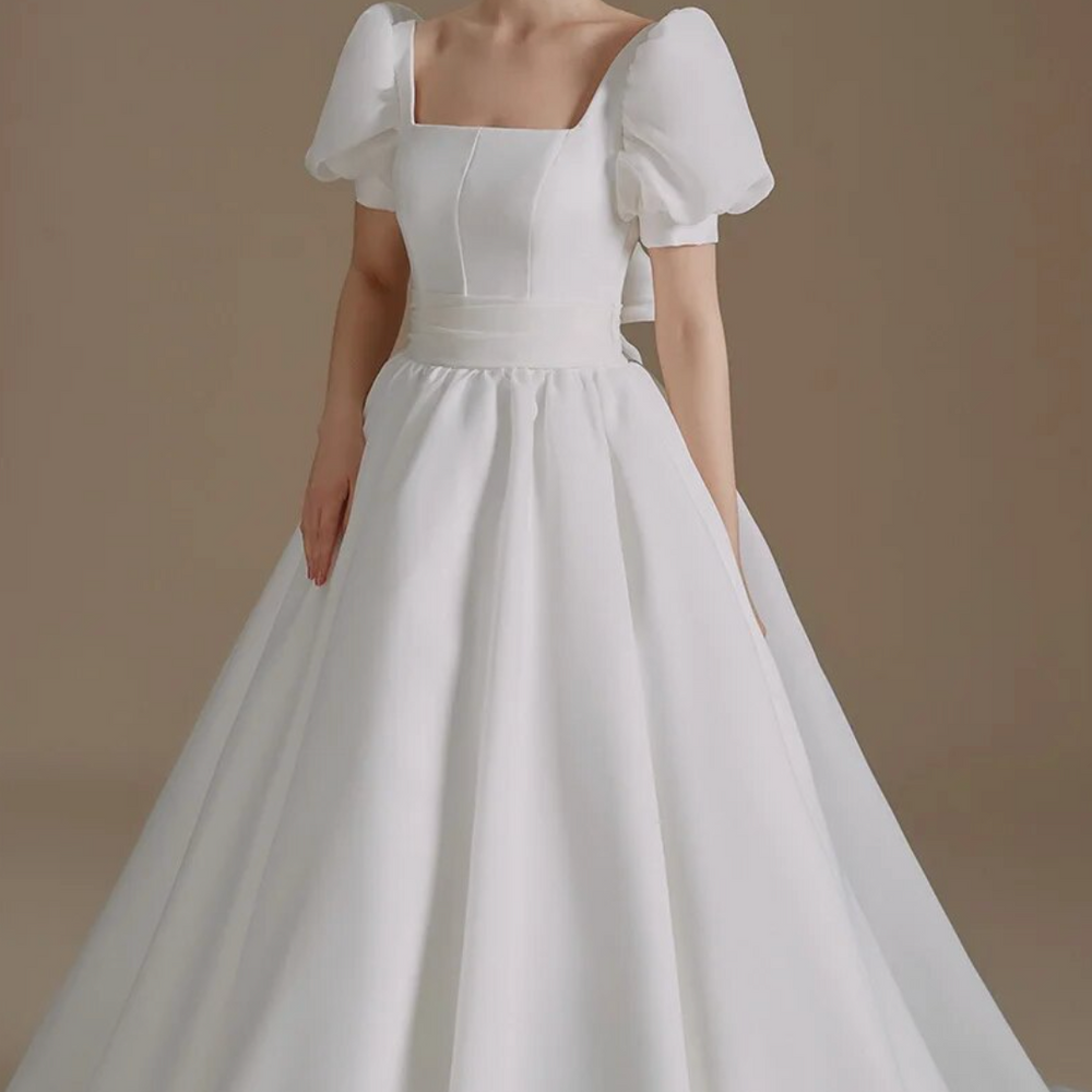 
                      
                        Puff Sleeve Wedding Dress Bow Boho
                      
                    