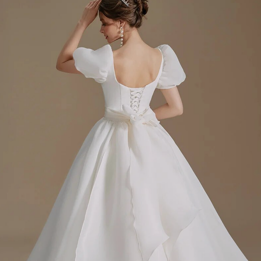 
                      
                        Puff Sleeve Wedding Dress Bow Boho
                      
                    