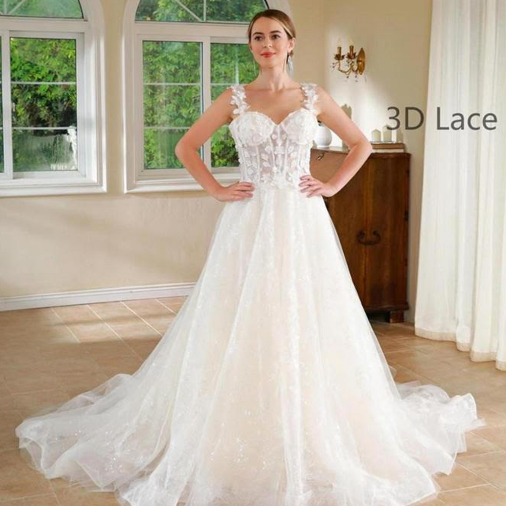 Corset Style Floral Lace A Line Wedding Dress