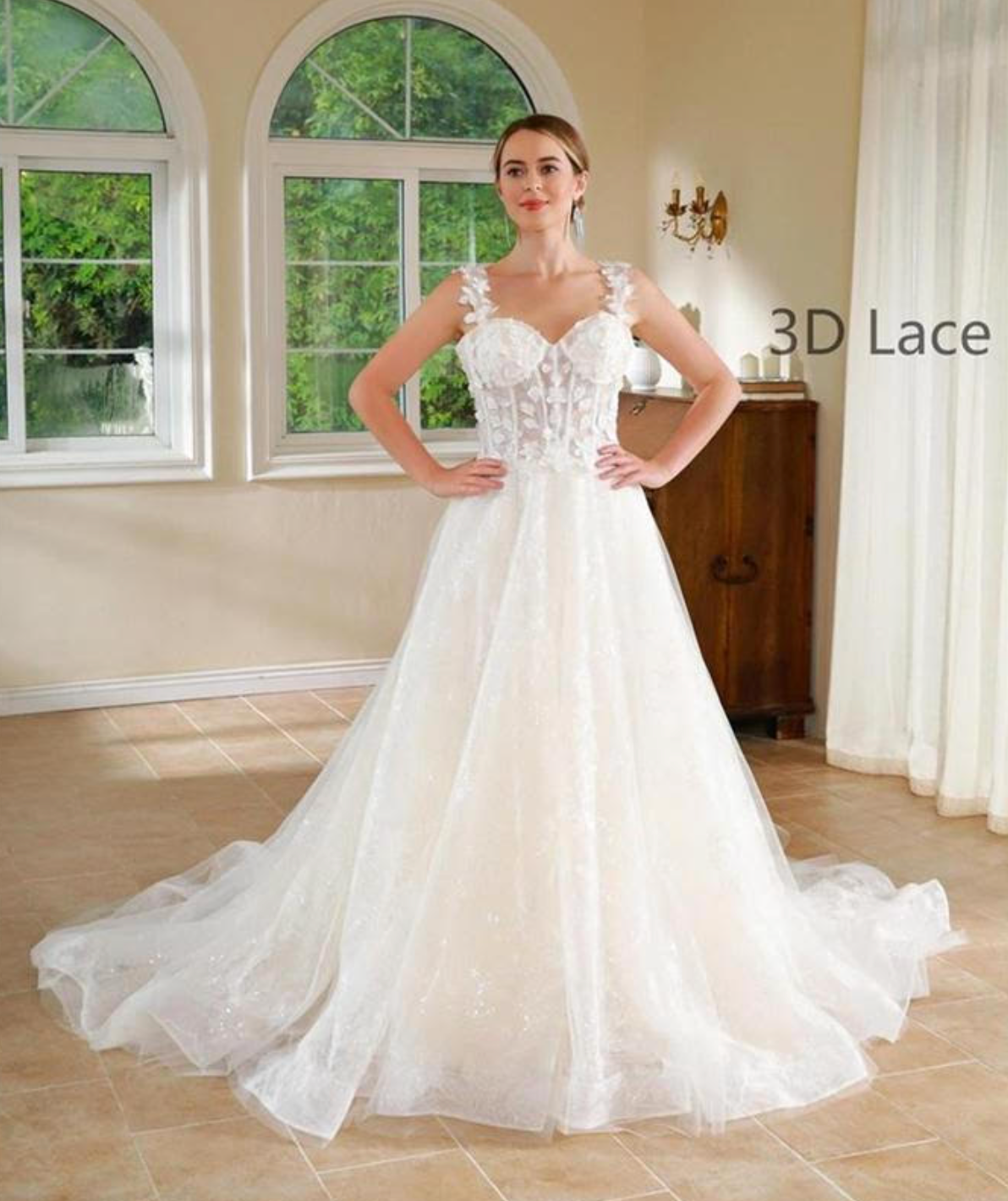 Corset Style Floral Lace A Line Wedding Dress