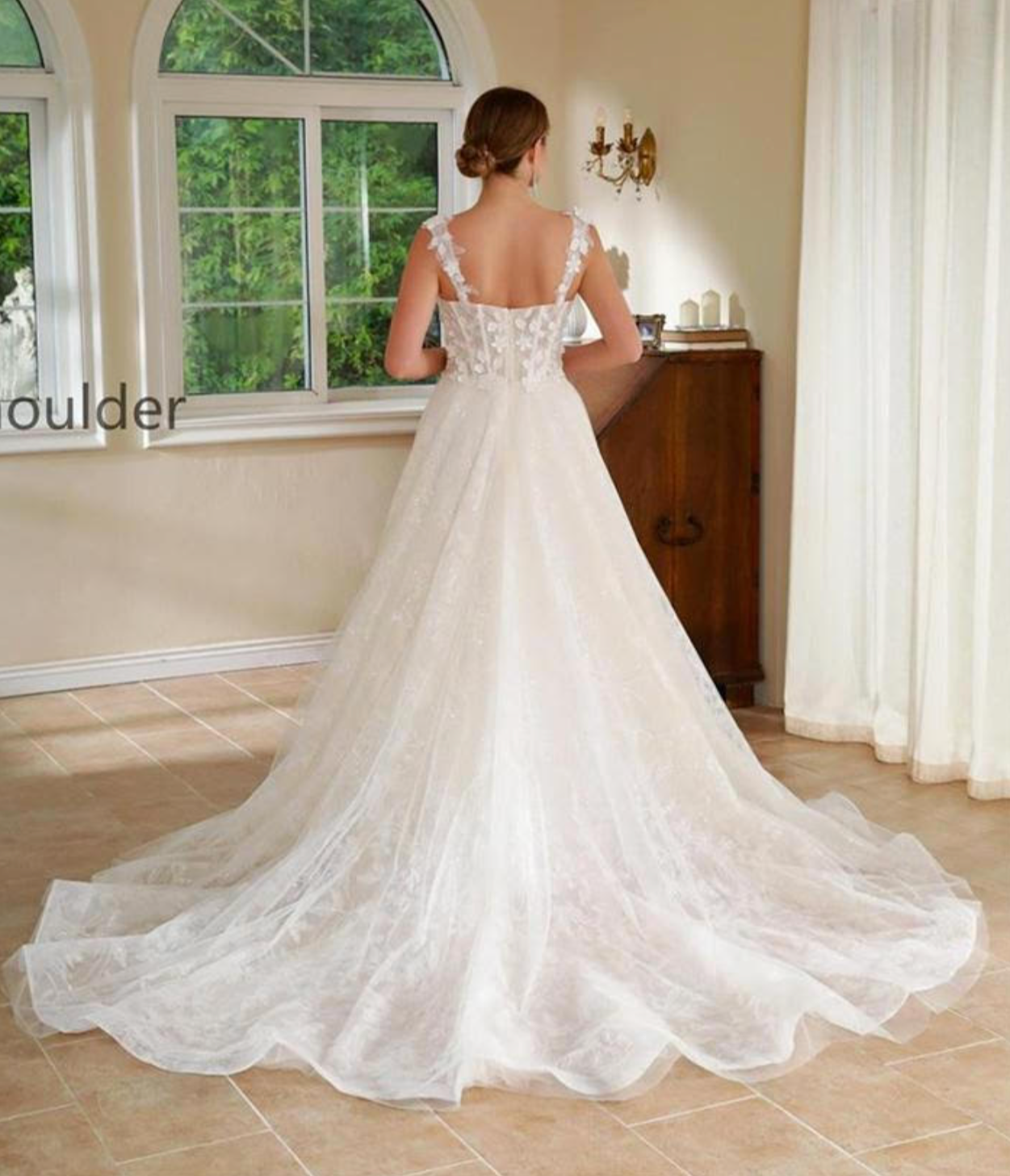 Flowy Plus Size A Line Lace Wedding Dress Tulle Corset With Long Train  #MN8028 